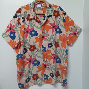 ASOS Design Bold Floral Top, Orange, Blue, Green, Size 1X